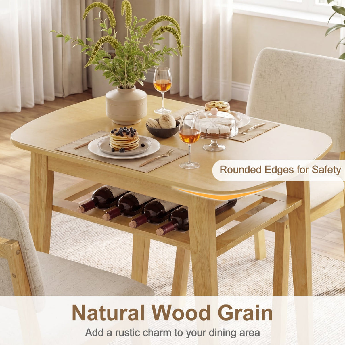 3-Piece Dining Table Set for 2 with Upholstered Chairs-Natural view 6