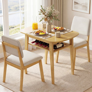 3-Piece Dining Table Set for 2 with Upholstered Chairs-Natural view 2