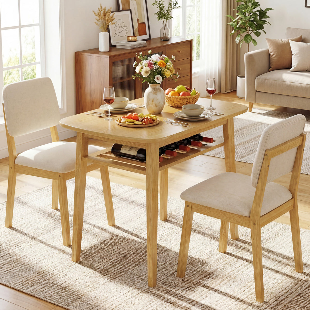 3-Piece Dining Table Set for 2 with Upholstered Chairs-Natural view 3