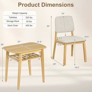 3-Piece Dining Table Set for 2 with Upholstered Chairs-Natural view 5