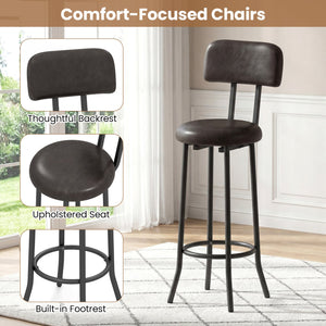 3-Piece Industrial Bar Table Set with 2 Upholstered Stools and Footrests for Dining Room-Rustic Brown view 9