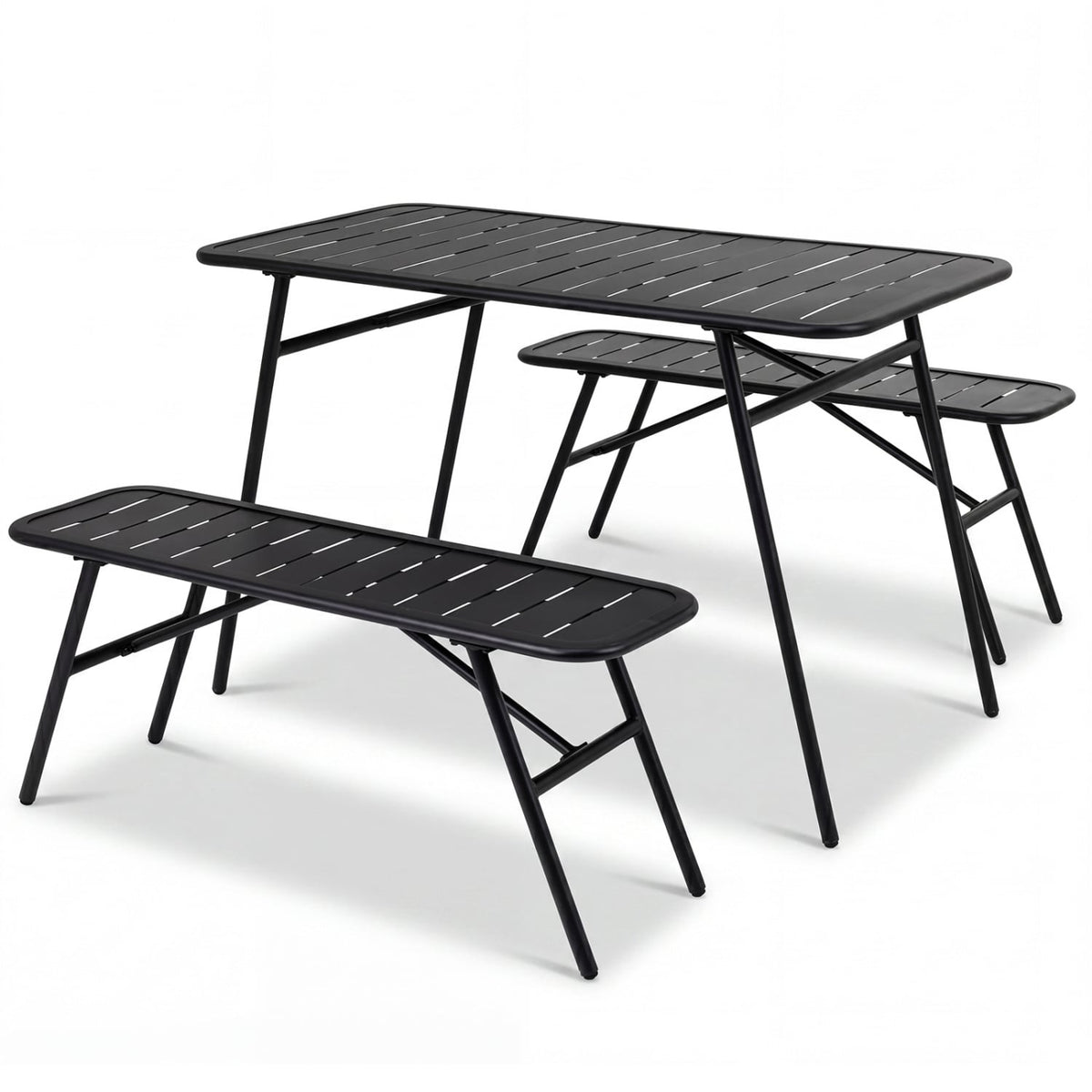 3-Piece Outdoor Dining Set with Coffee Table and 2 Benches for Backyard Deck-Black