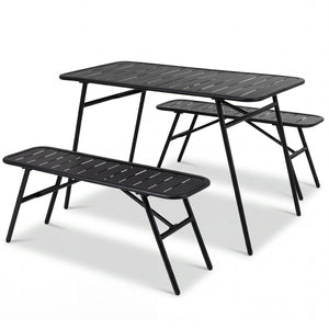 3-Piece Outdoor Dining Set with Coffee Table and 2 Benches for Backyard Deck-Black