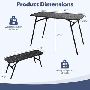 3-Piece Outdoor Dining Set with Coffee Table and 2 Benches for Backyard Deck-Black view 5