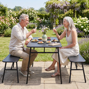 3-Piece Outdoor Dining Set with Coffee Table and 2 Benches for Backyard Deck-Black view 6