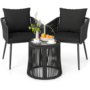 3-Piece Outdoor Furniture Set with Cushions for Porch Garden-Black view 7