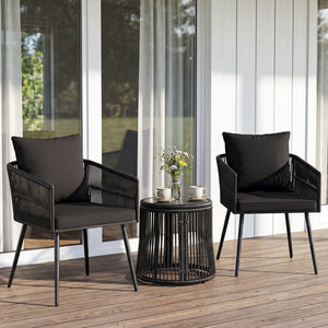 3-Piece Outdoor Furniture Set with Cushions for Porch Garden-Black view 3