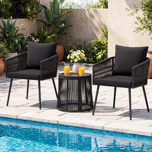 3-Piece Outdoor Furniture Set with Cushions for Porch Garden-Black view 6