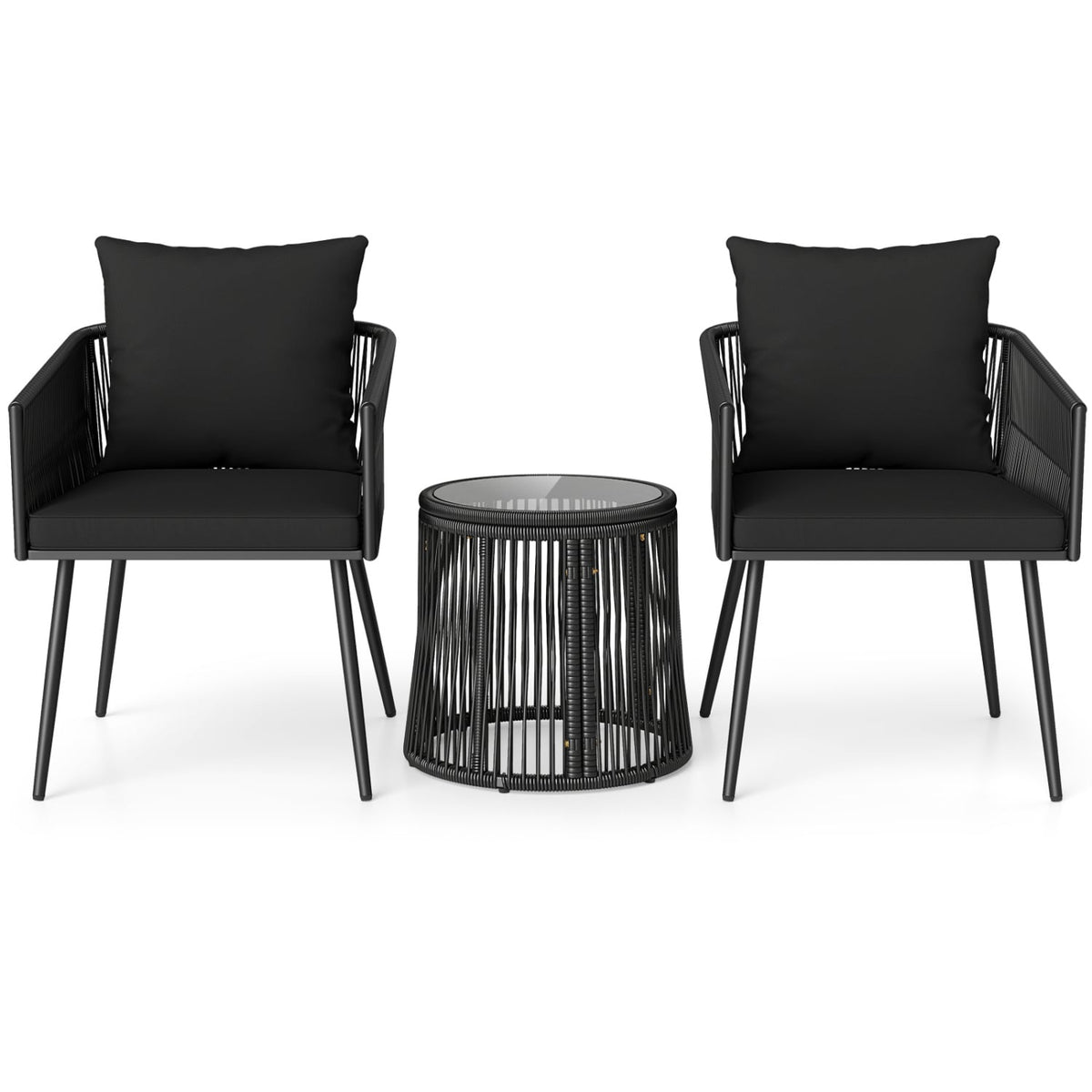3-Piece Outdoor Furniture Set with Cushions for Porch Garden-Black view 4