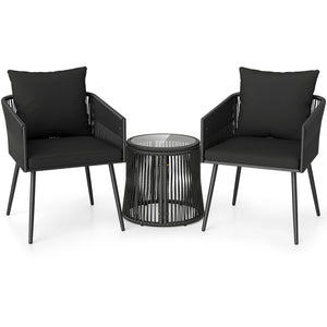 3-Piece Outdoor Furniture Set with Cushions for Porch Garden-Black