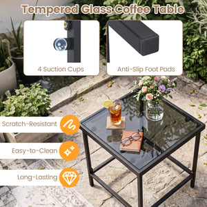 3-Piece Outdoor Rocking Bistro Set with Soft Cushions and Tempered Glass Table-Brown view 9