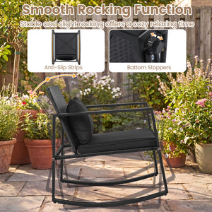 3-Piece Outdoor Rocking Bistro Set with Soft Cushions and Tempered Glass Table-Dark view 6