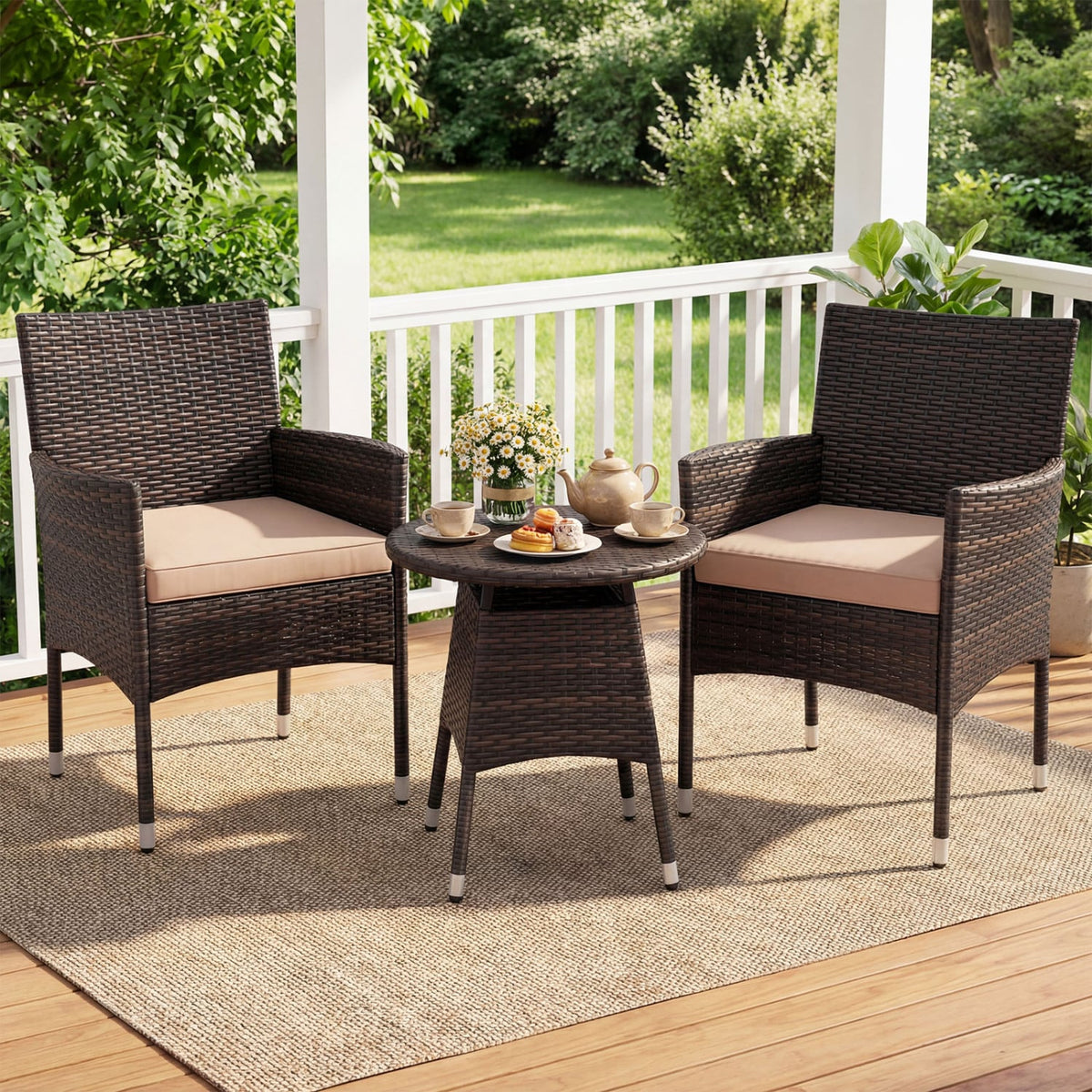 3 Piece Patio Furniture Set Outside Bistro Set for Porch-Beige view 3