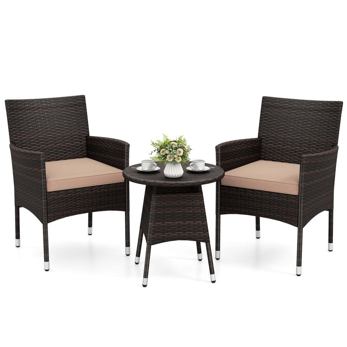 3 Piece Patio Furniture Set Outside Bistro Set for Porch-Beige