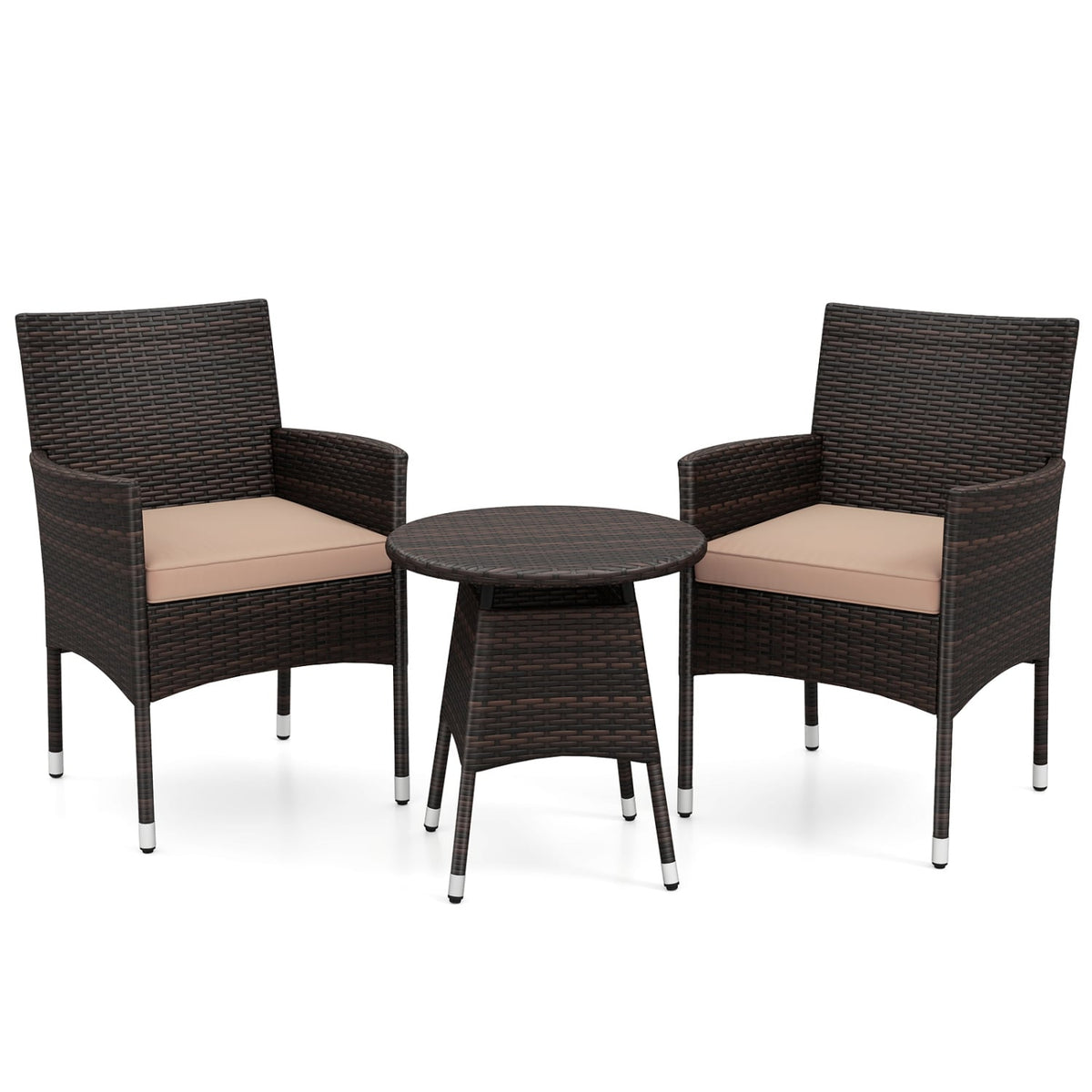3 Piece Patio Furniture Set Outside Bistro Set for Porch-Beige view 4