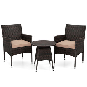 3 Piece Patio Furniture Set Outside Bistro Set for Porch-Beige view 4