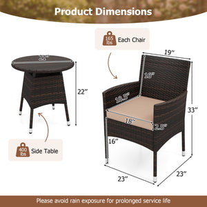 3 Piece Patio Furniture Set Outside Bistro Set for Porch-Beige view 5