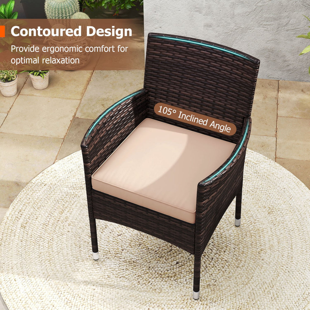 3 Piece Patio Furniture Set Outside Bistro Set for Porch-Beige view 9
