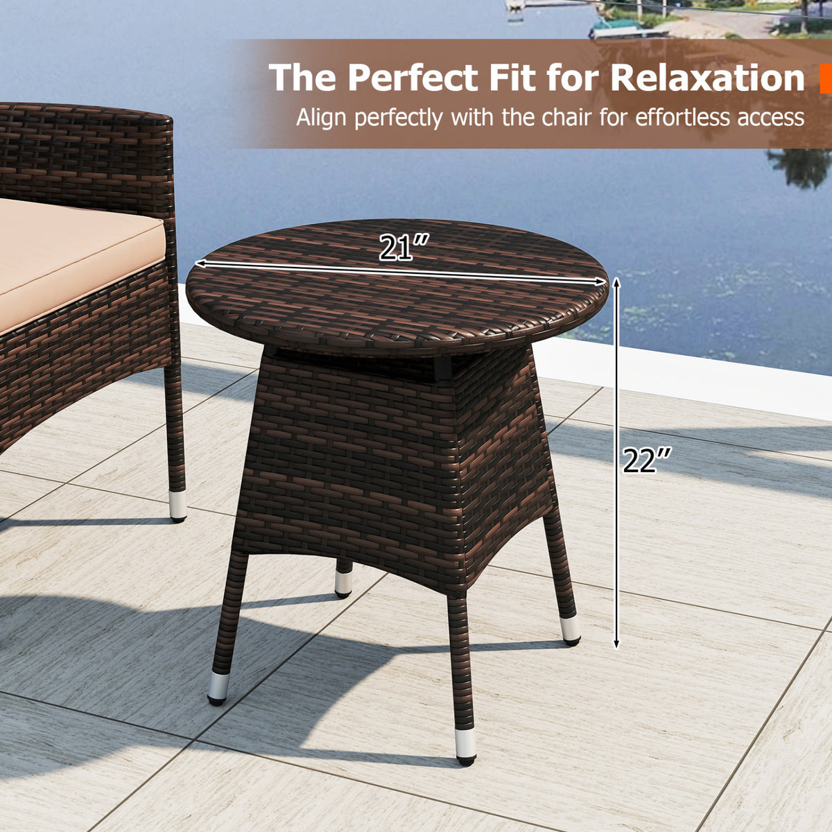 3 Piece Patio Furniture Set Outside Bistro Set for Porch-Beige view 6