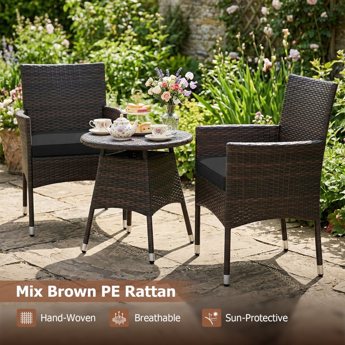 3 Piece Patio Furniture Set Outside Bistro Set for Porch-Black view 8
