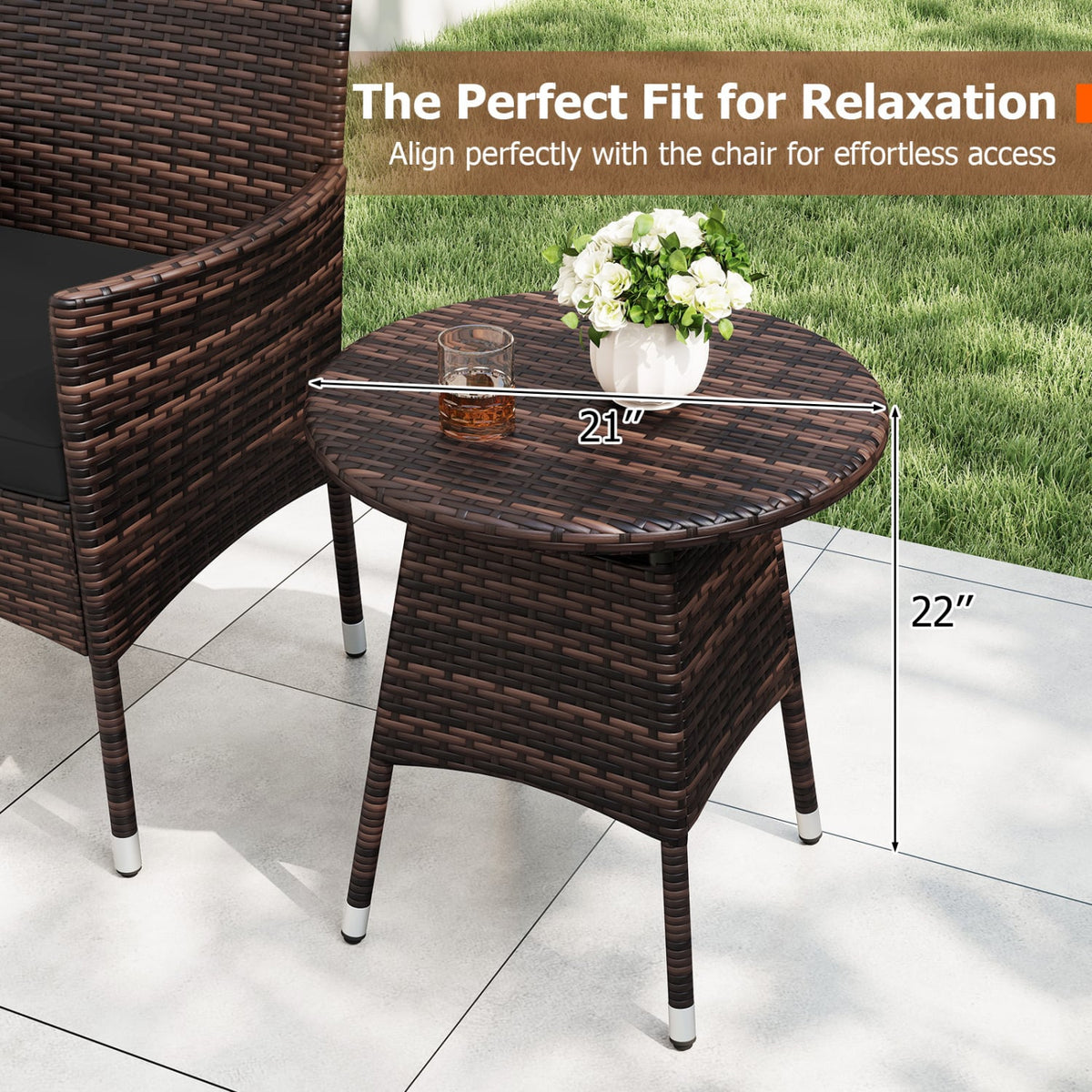 3 Piece Patio Furniture Set Outside Bistro Set for Porch-Black view 6