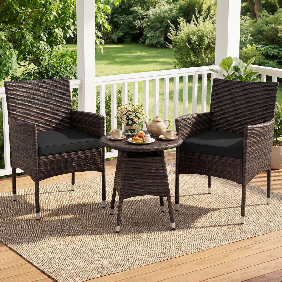 3 Piece Patio Furniture Set Outside Bistro Set for Porch-Black view 7