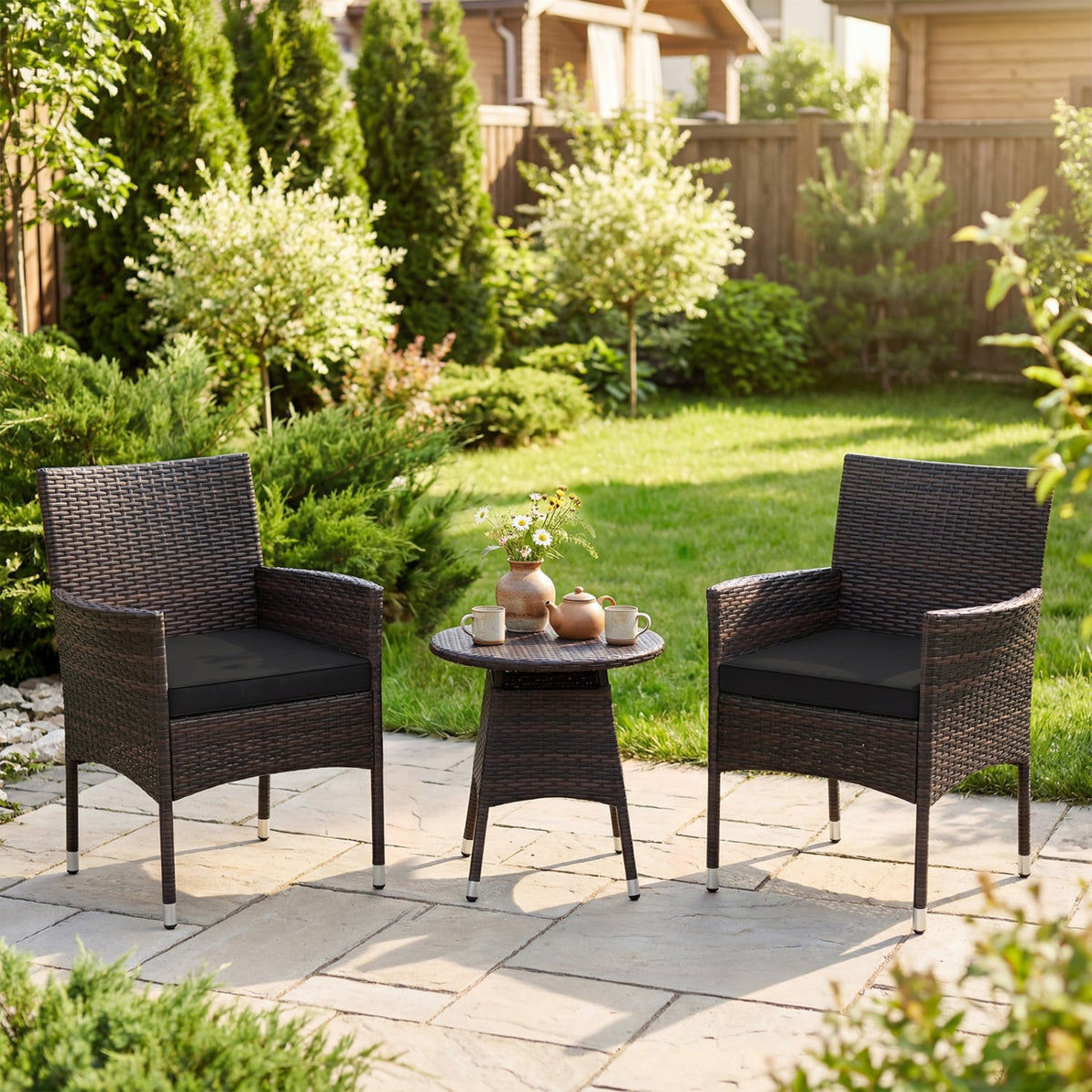 3 Piece Patio Furniture Set Outside Bistro Set for Porch-Black view 2