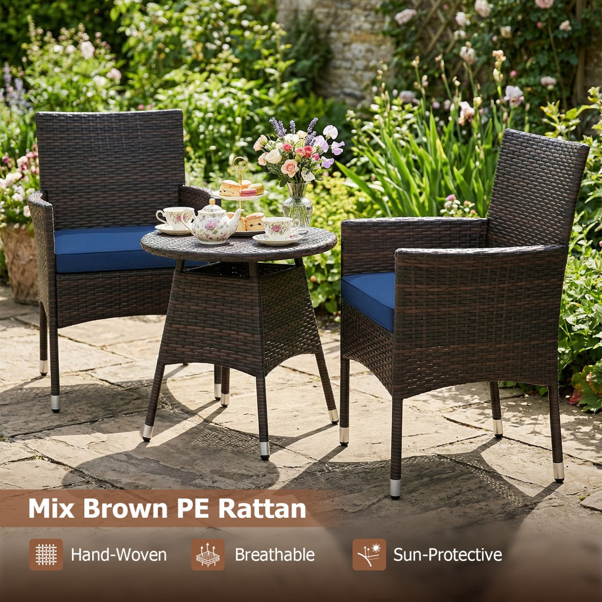 3 Piece Patio Furniture Set Outside Bistro Set for Porch-Navy view 8