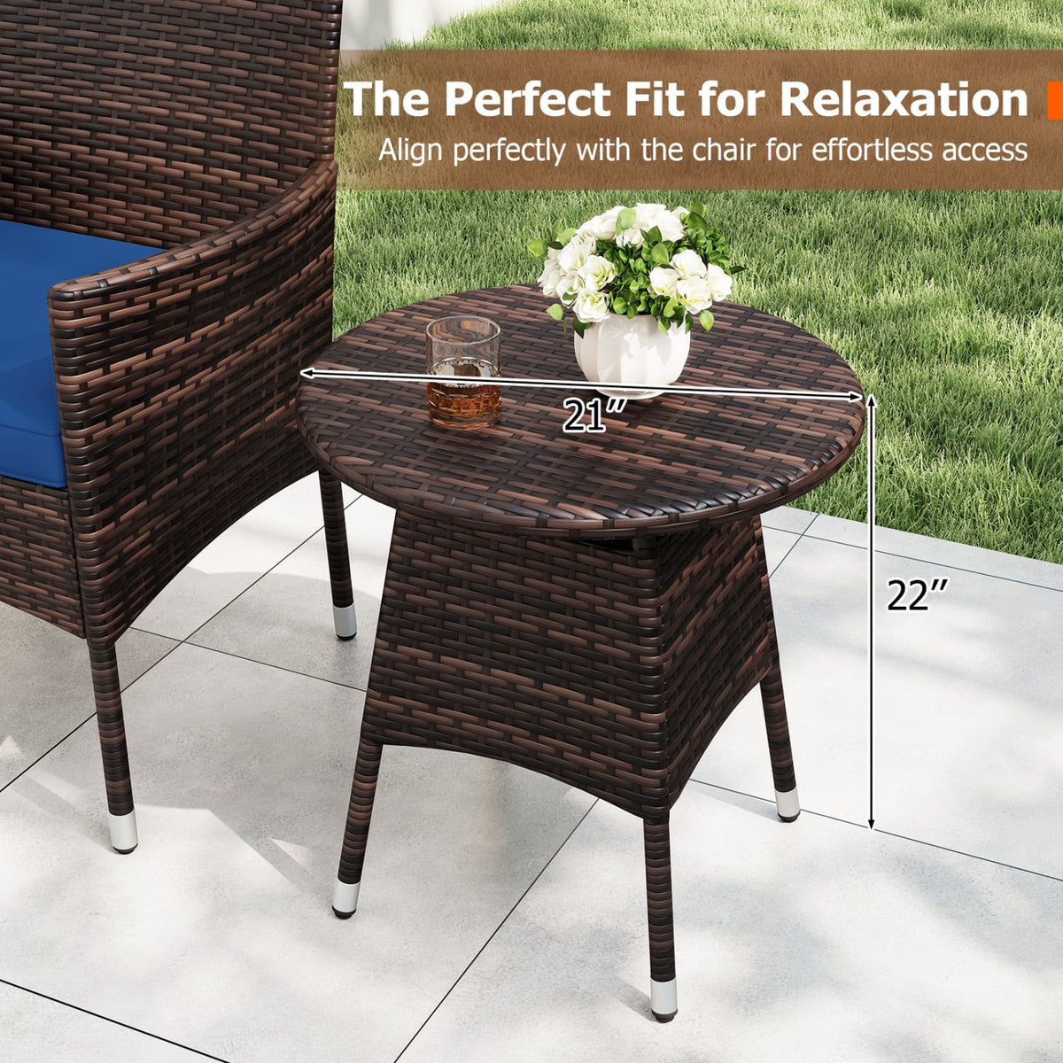 3 Piece Patio Furniture Set Outside Bistro Set for Porch-Navy view 6