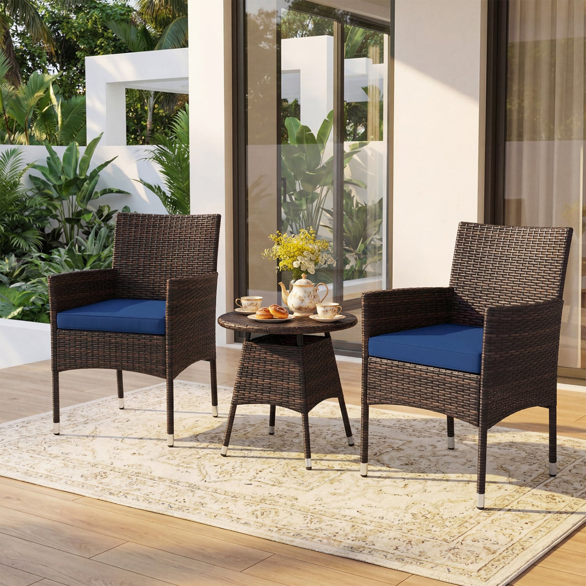 3 Piece Patio Furniture Set Outside Bistro Set for Porch-Navy view 7