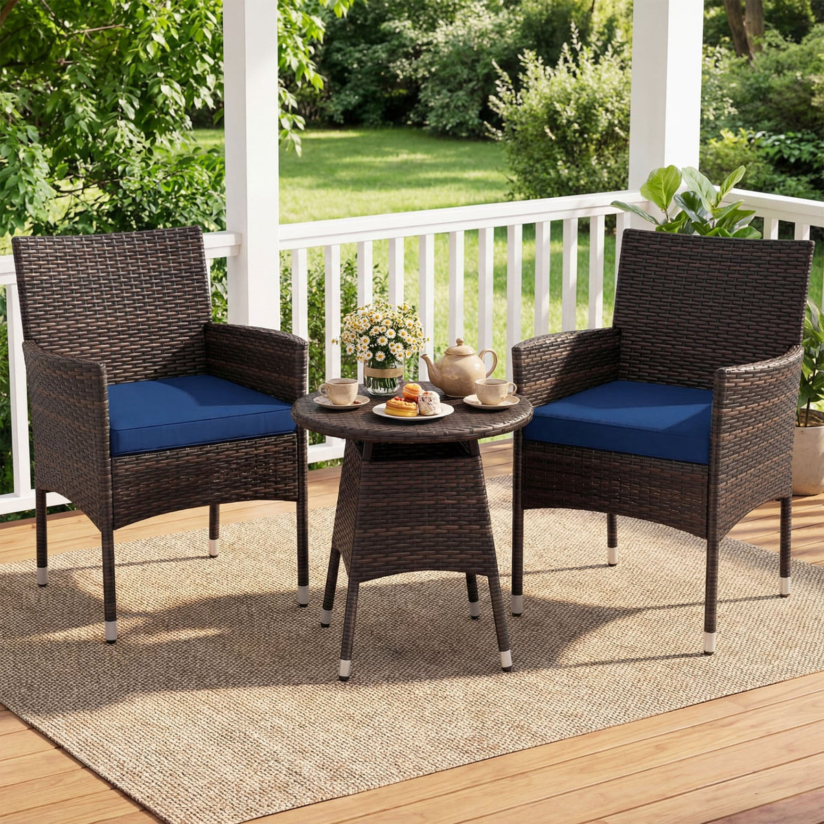 3 Piece Patio Furniture Set Outside Bistro Set for Porch-Navy view 2