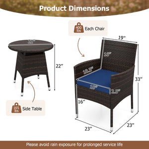 3 Piece Patio Furniture Set Outside Bistro Set for Porch-Navy view 5