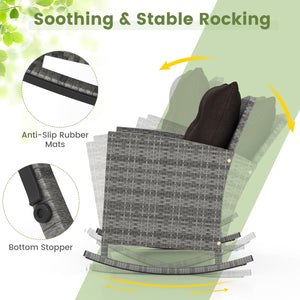 3-Piece Patio Rattan Roker Chairs with Tempered Glass Table and Soft Cushions-Mix Gray-Black view 6