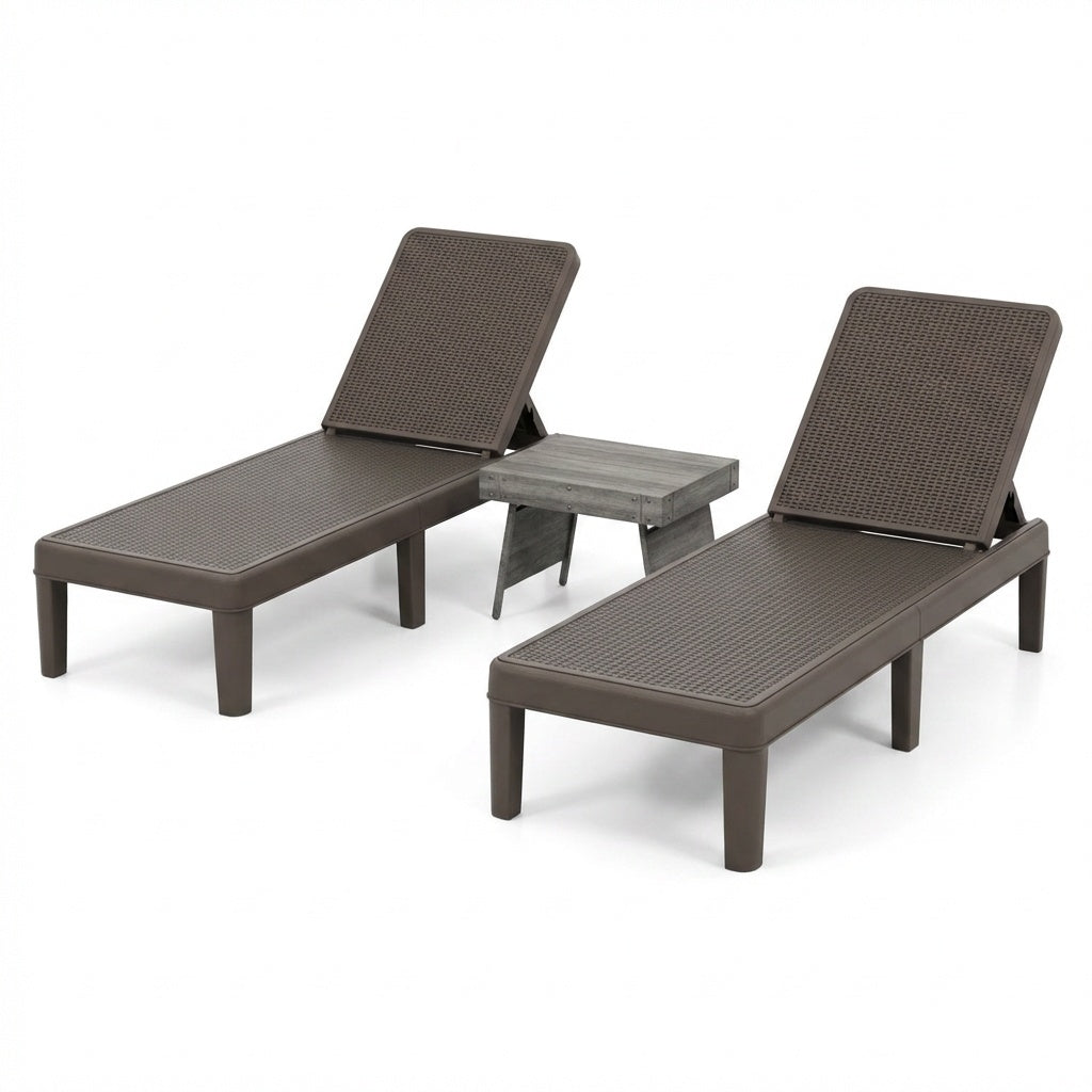 3-Piece Patio Set with 2 Adjustable Lounger Chairs and Rattan Side Table