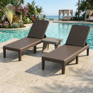 3-Piece Patio Set with 2 Adjustable Lounger Chairs and Rattan Side Table view 2