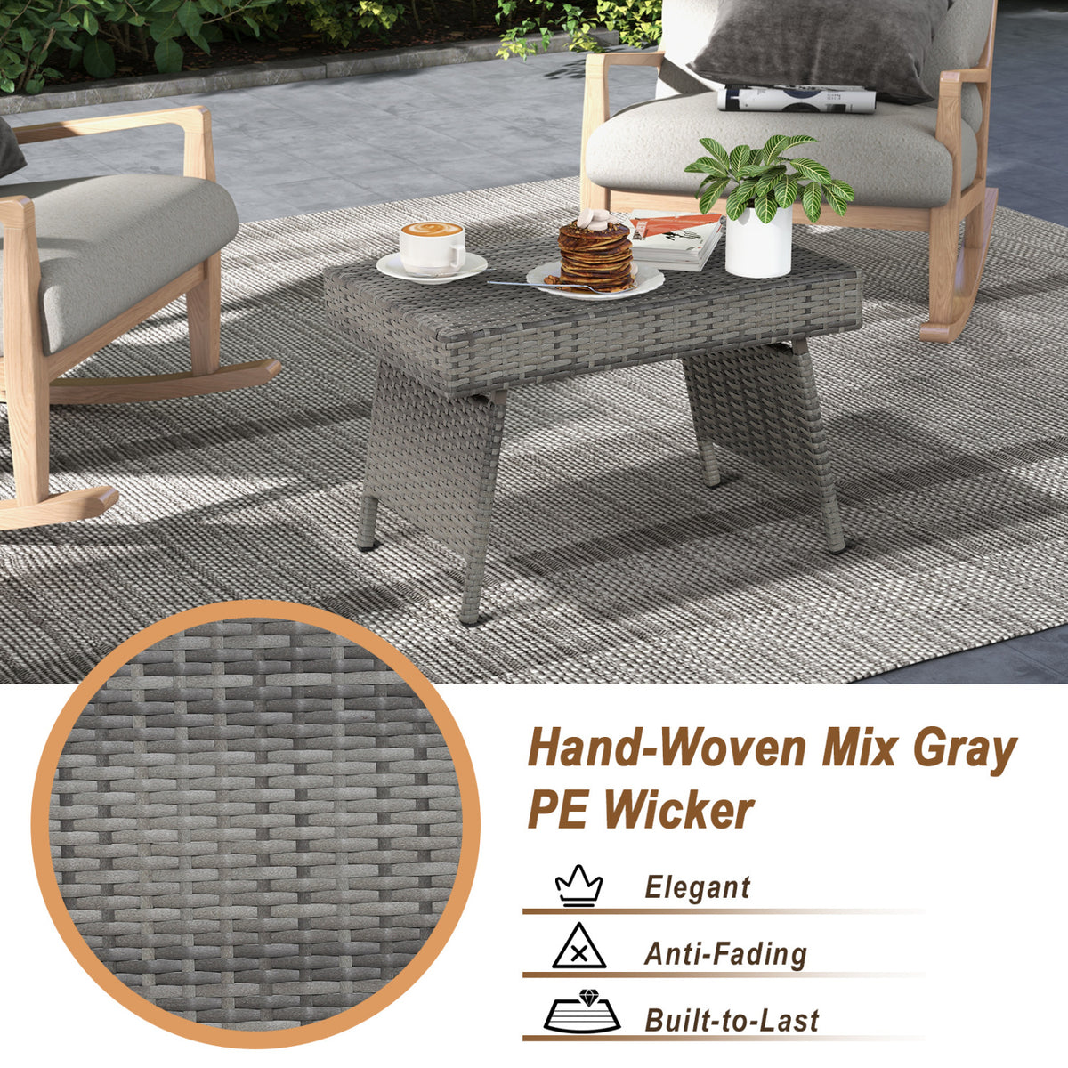 3-Piece Patio Set with 2 Adjustable Lounger Chairs and Rattan Side Table view 9