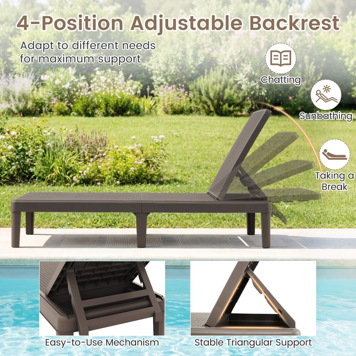 3-Piece Patio Set with 2 Adjustable Lounger Chairs and Rattan Side Table view 5