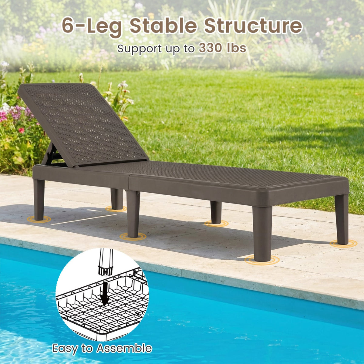 3-Piece Patio Set with 2 Adjustable Lounger Chairs and Rattan Side Table view 7