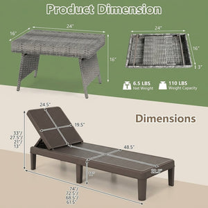 3-Piece Patio Set with 2 Adjustable Lounger Chairs and Rattan Side Table view 4