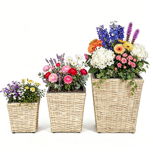 3-Piece Rattan Planter Box Kit with Removable Plastic Liners - Natural view 4