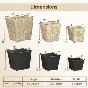 3-Piece Rattan Planter Box Kit with Removable Plastic Liners - Natural view 5