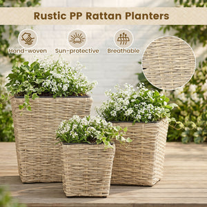 3-Piece Rattan Planter Box Kit with Removable Plastic Liners - Natural view 6