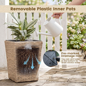 3-Piece Rattan Planter Box Kit with Removable Plastic Liners - Natural view 7