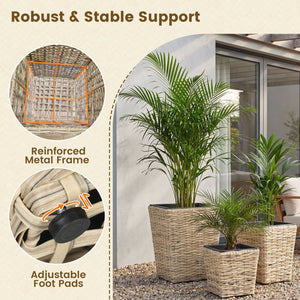 3-Piece Rattan Planter Box Kit with Removable Plastic Liners - Natural view 8