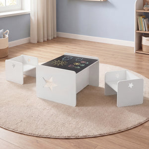 3 Pieces Kids Table and Chair Set Space-saving Toddler Table and 2 Chairs-White view 2