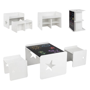 3 Pieces Kids Table and Chair Set Space-saving Toddler Table and 2 Chairs-White
