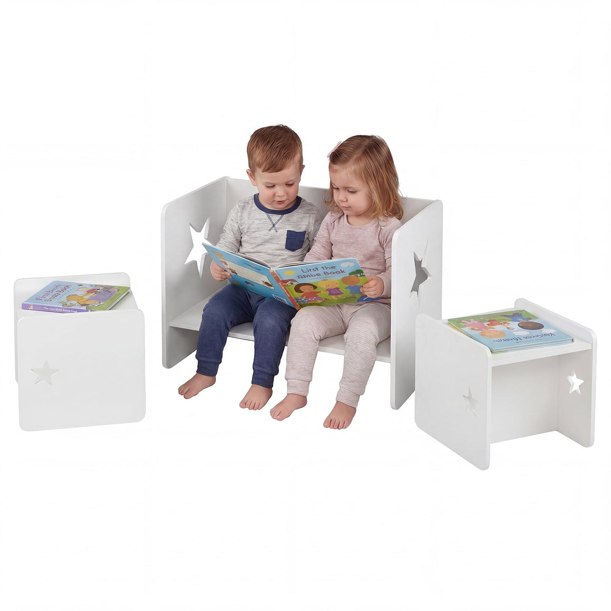 3 Pieces Kids Table and Chair Set Space-saving Toddler Table and 2 Chairs-White view 4