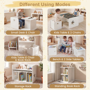 3 Pieces Kids Table and Chair Set Space-saving Toddler Table and 2 Chairs-White view 7