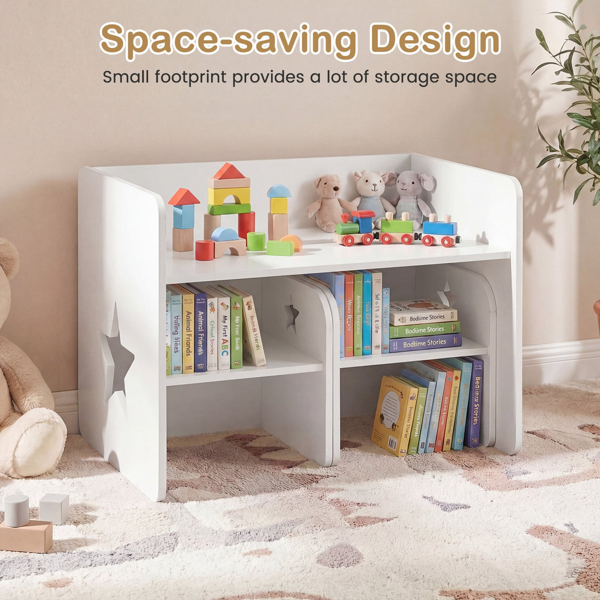 3 Pieces Kids Table and Chair Set Space-saving Toddler Table and 2 Chairs-White view 8