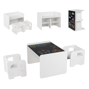 3 Pieces Kids Table and Chair Set with Space-saving Toddler Table and 2 Chairs-White